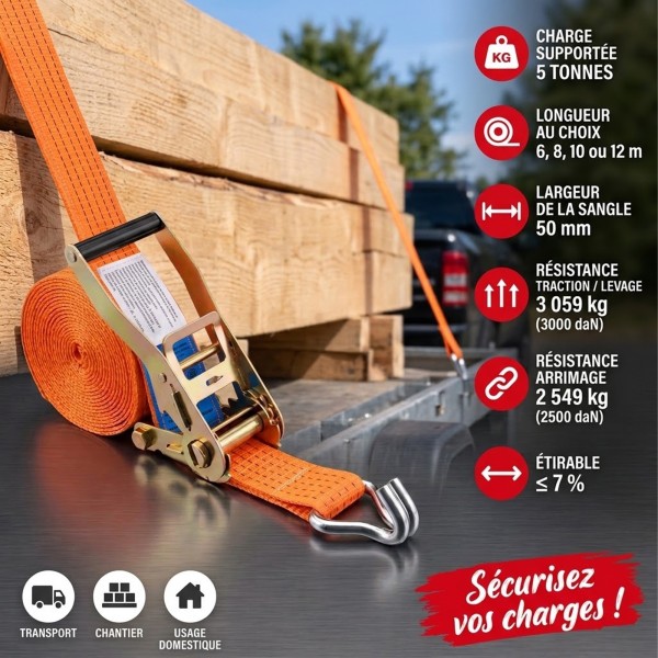 Sangle d'Arrimage 5 Tonnes avec Tendeur à Cliquet