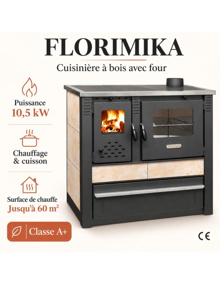 Cuisinière à bois FLORIMIKA 10,5kW - Four intégré & A+