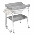 Baignoire rigide amovible table à langer grise motif pois, baignoire rangée