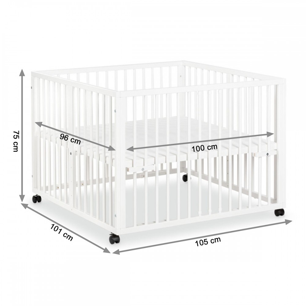 Parc Pour Bebe Reglable Jonas En Bois Avec Roulettes De 0 A 15 Kg