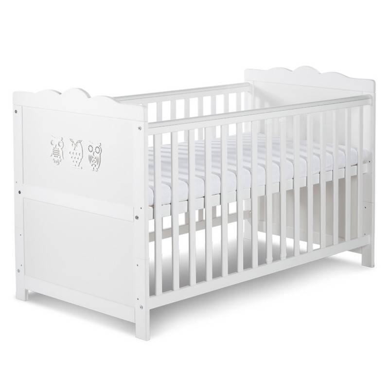 Lit bébé lit cage en pin blanc avec sommier réglable sur 3 hauteurs