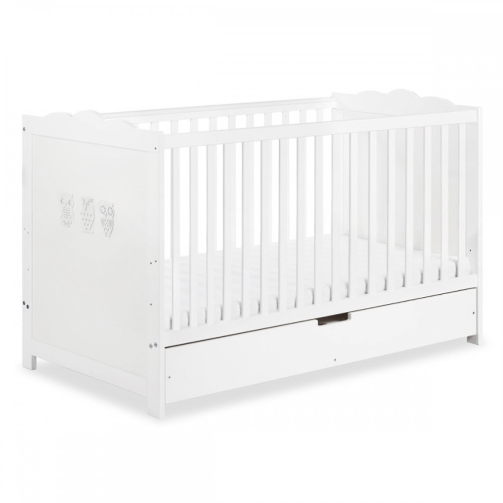 Lit bébé lit cage en pin blanc avec sommier réglable sur 3 hauteurs