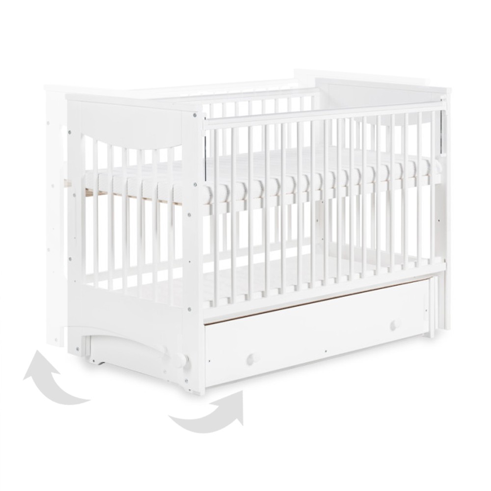Lit Bebe A Bascule 1x60 Cm Avec Tiroir Et Barriere Coulissante Luna