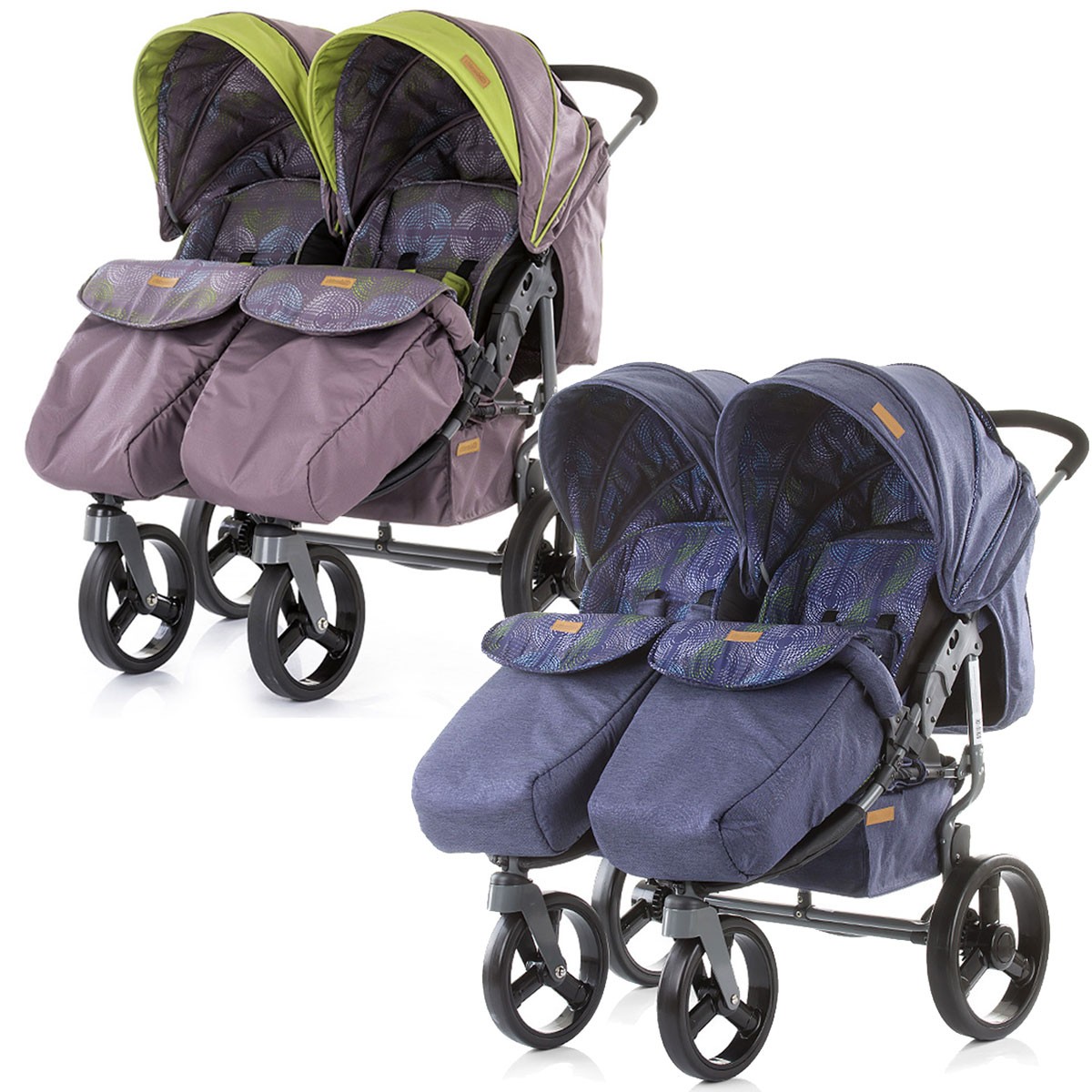 Tandems Bebe Puericulture Twix Poussette Double Pour Jumeaux Enfants Rapproches Bleu