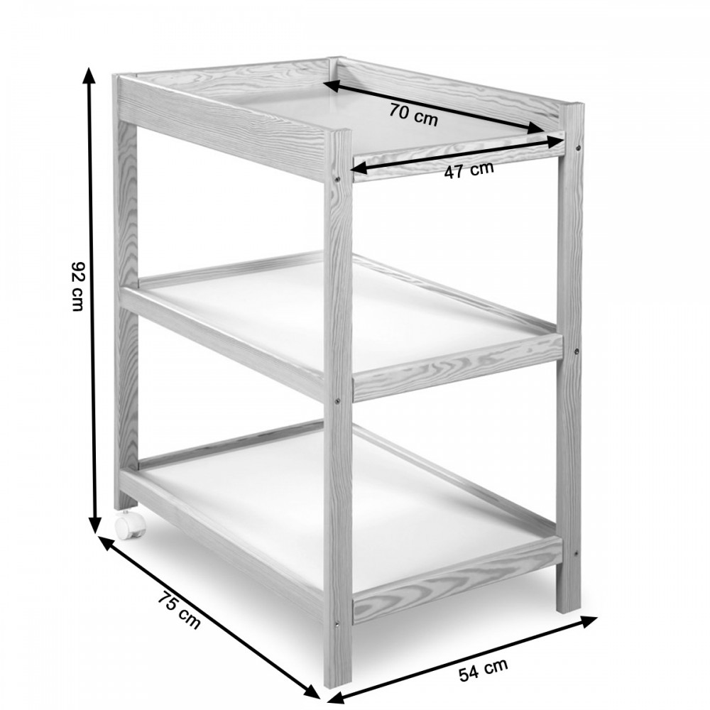 Table à langer fonctionnelle en bois avec étagères et roulettes