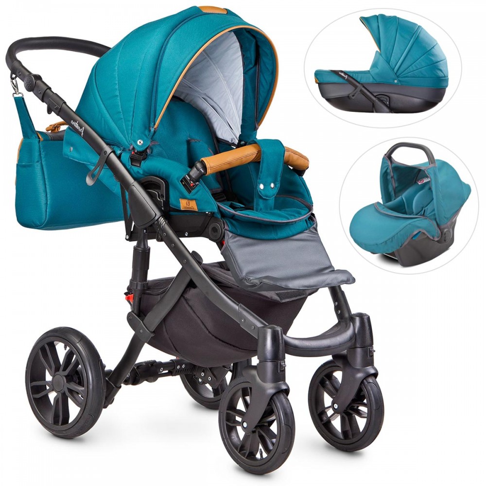 poussette trio bleu turquoise