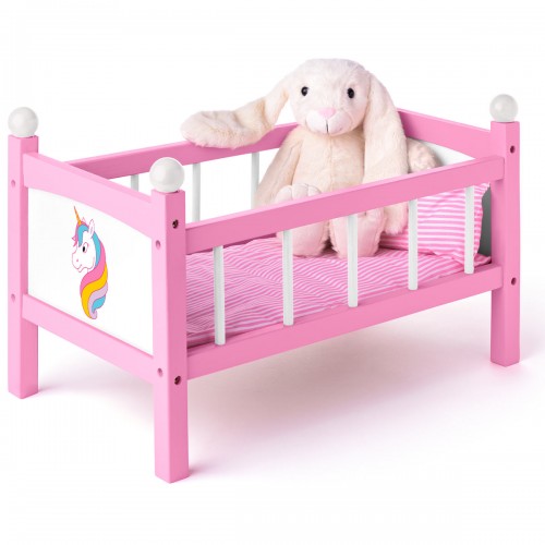 DREAM Lit de poupée licorne jouet en bois avec parure de lit