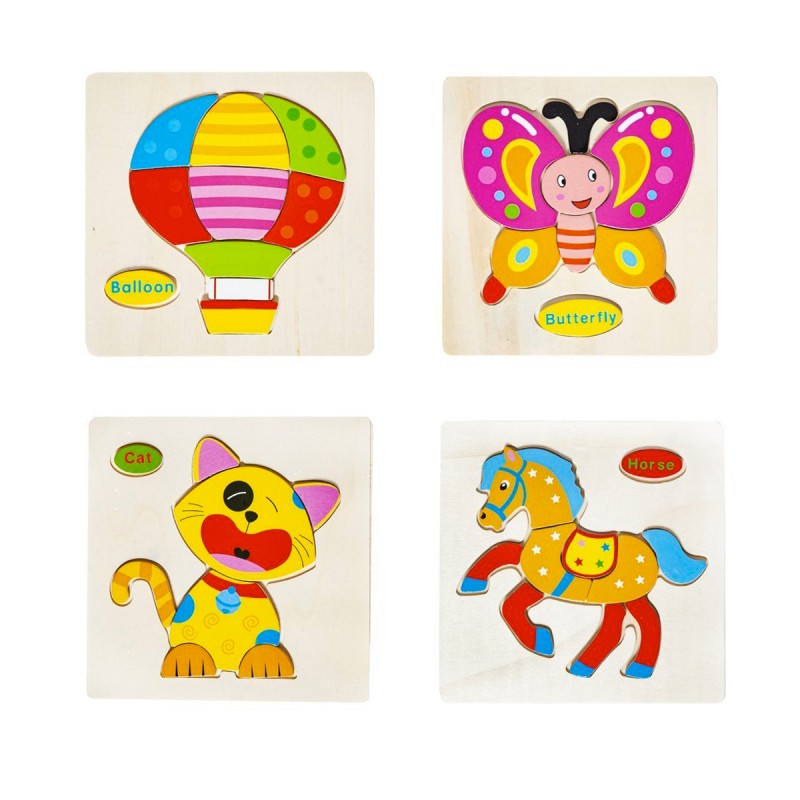 Lot de 4 puzzles d'encastrement en bois pour enfants, nom en anglais