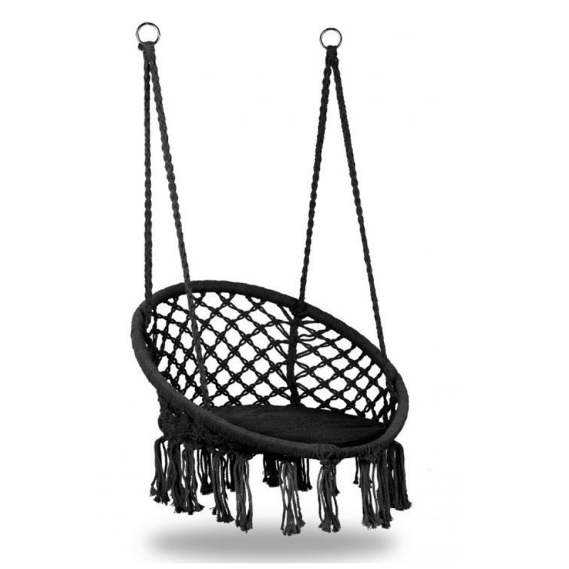 COSTA Chaise suspendue avec dossier et coussin/nid d'oiseau noir