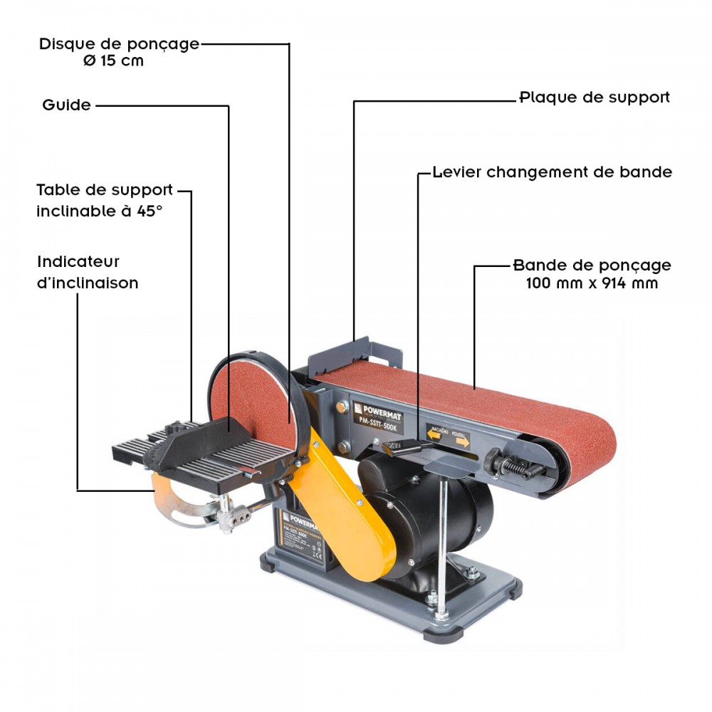 Ponceuse électrique à disque et à bande PowerMat 500W