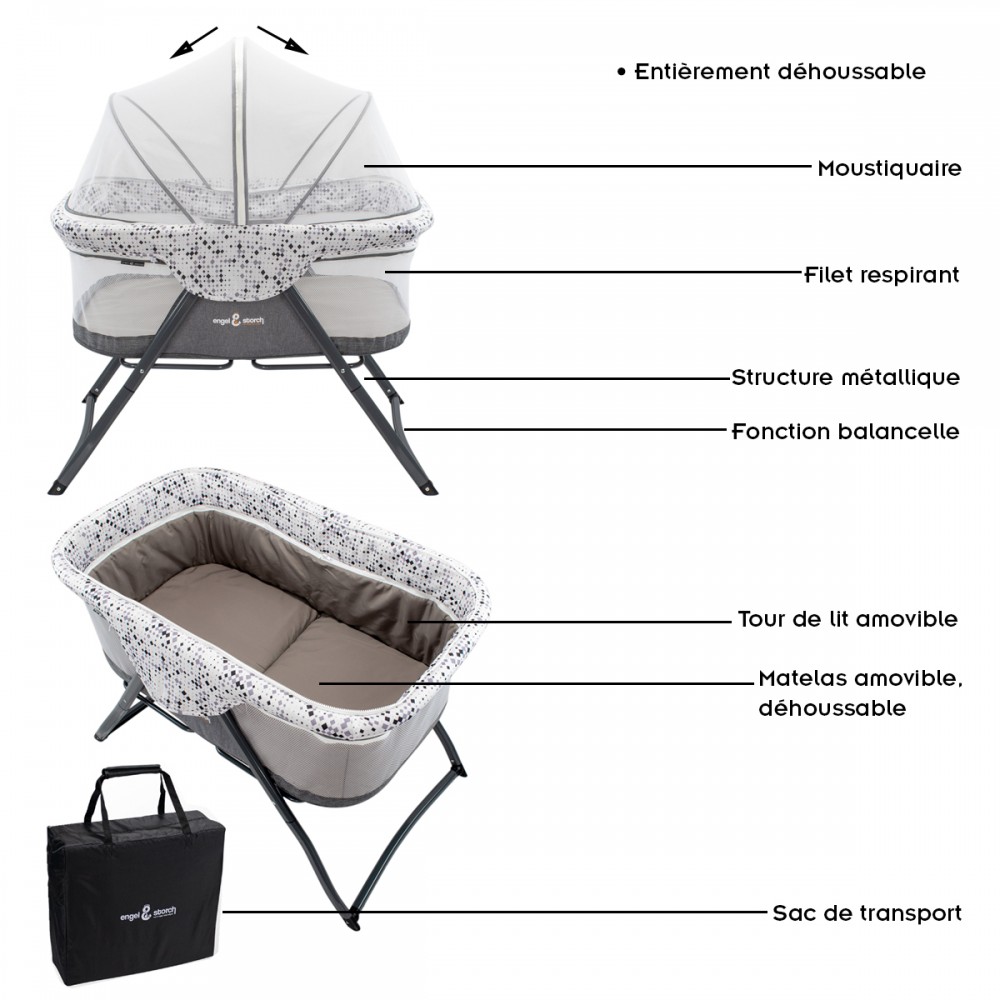 Berceau Portable pour bébé SBBH211, Balançoire berceau, canopy avec  moustiquaire, Panier de rangement