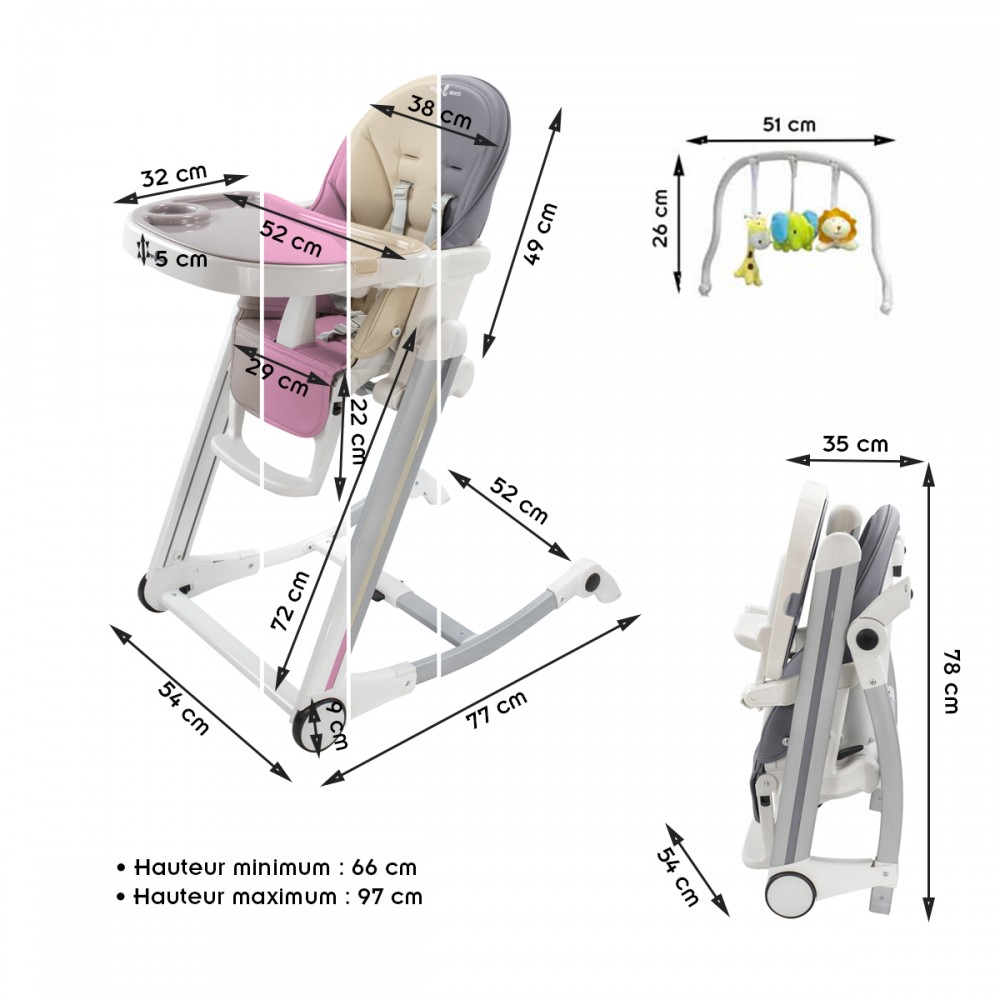 Chaise Haute Bébé Réglable, Pliable & Inclinable - Linn – Loupiot France