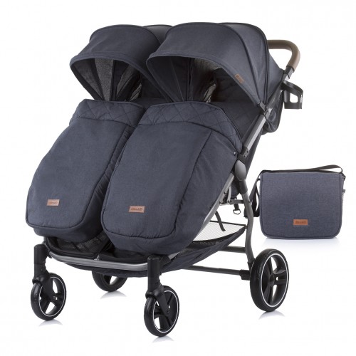 Poussette double duo gris