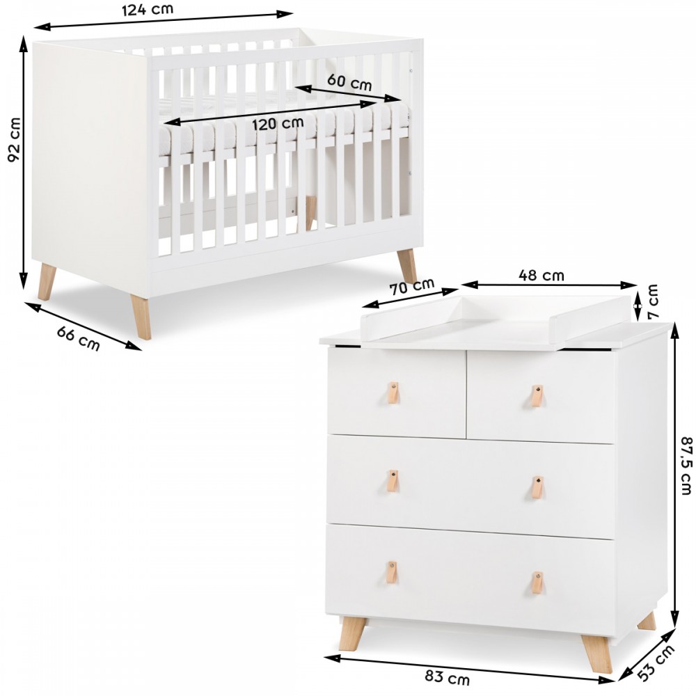 Ensemble de chambre Caro, incl. lit bébé 70 x 140 cm, commode à lang –  roba