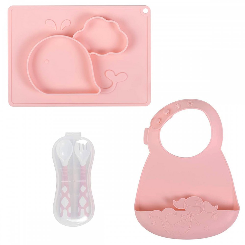 Toyvian 3 Pièces Assiette De Diner Couverts Bebe Assiettes Plates Couvert  Enfant Plaque D'aspiration En Silicone Assiette Bébé Gel De Silice Couteau