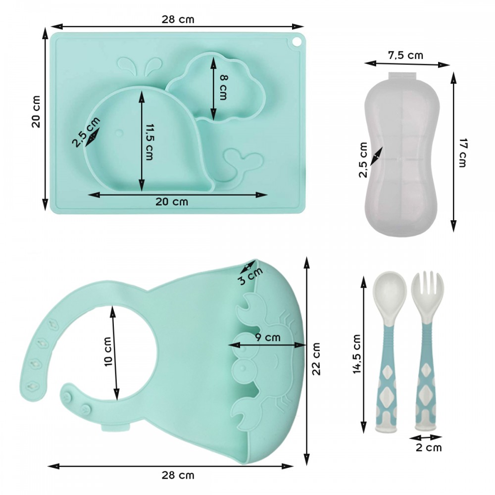 Couverts Bébé en Silicone Vert d'Eau