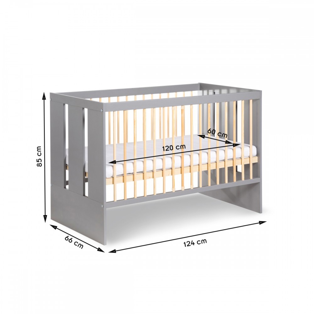 Lit bébé enfant en bois avec sommier réglable et barreaux amovibles