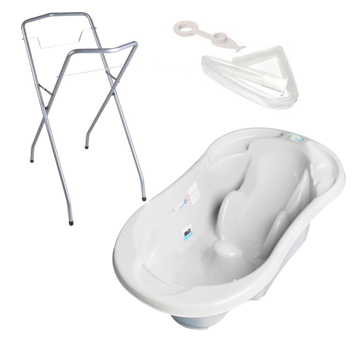 Baignoire bébé rose avec réducteur intégré & pied + tuyau