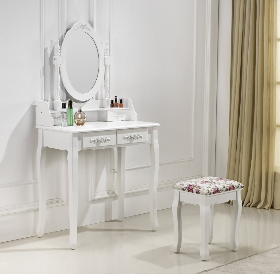 Coiffeuse 2 tiroirs avec table de maquillage