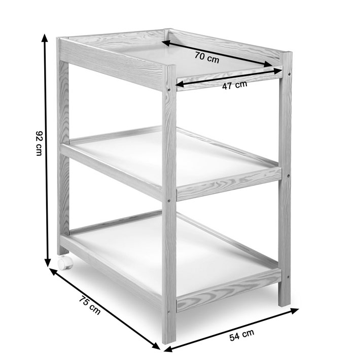 Table à langer fonctionnelle en bois avec étagères et roulettes