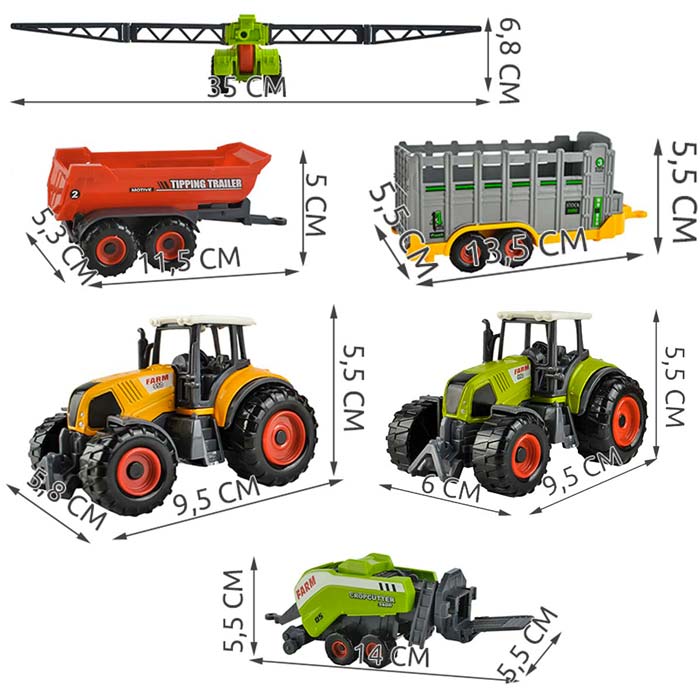 Jouet 2 tracteurs agricoles et 4 engins pour enfants