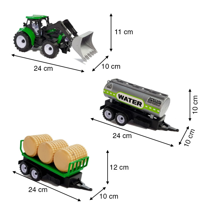 FARMER TRUCK Tracteur avec remorque à balles de foin et citerne jouet 