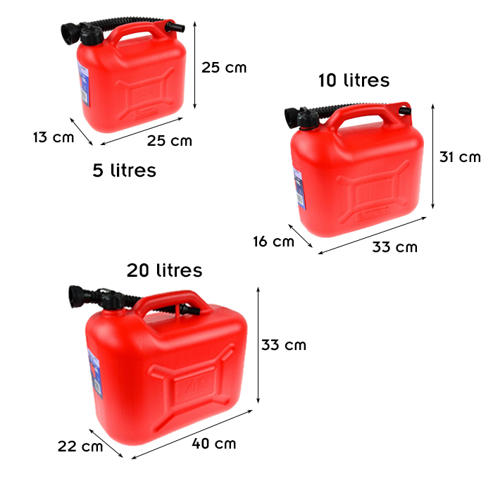 Jerrican en métal rouge pour carburant 10 litres avec bec 24 cm