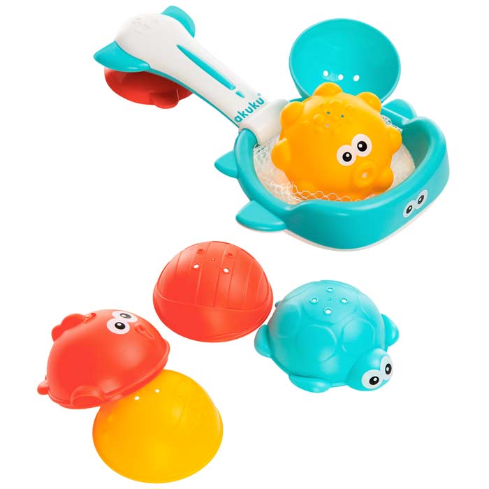 Kali jeu de bain bébé panier ou filet pêche + 3 balles animaux