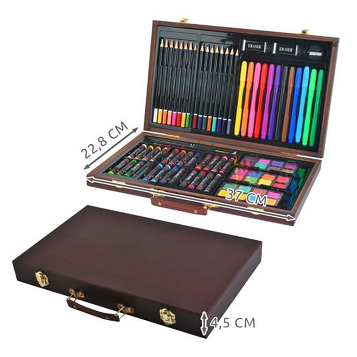 Coffret en bois pour enfants 67 stylos aquarelle, pastels à l'huile, p –