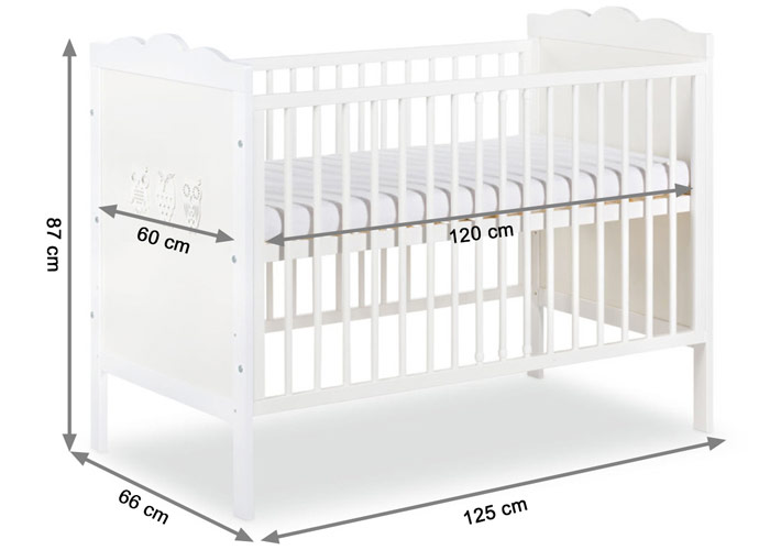 Lit bébé lit cage en pin blanc avec sommier réglable sur 3 hauteurs