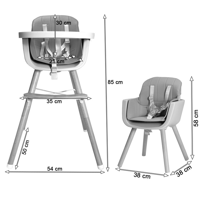 Chaise haute évolutive pliante avec pieds en bois 2en1 enfant noir