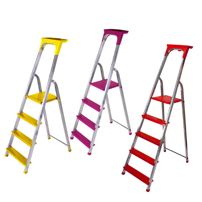 Qualor escabeau en aluminium magenta rouge ou jaune - 4 ou 5 marches