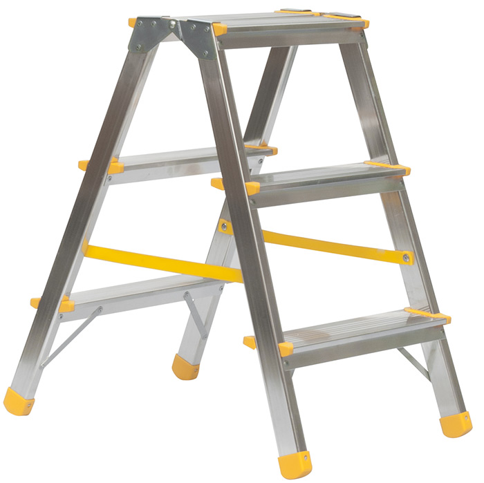 Escabeau Pliable 3 Marches - Portée 150 Kg, Pieds Antidérapants - En Acier, Pour Intérieur & Extérieur - Noir